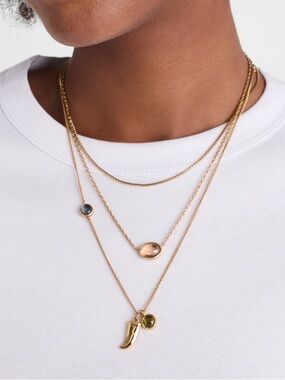 Madewell  Set Of Three Horn Pendant Layered Charm Necklace Set Boho Minimalist